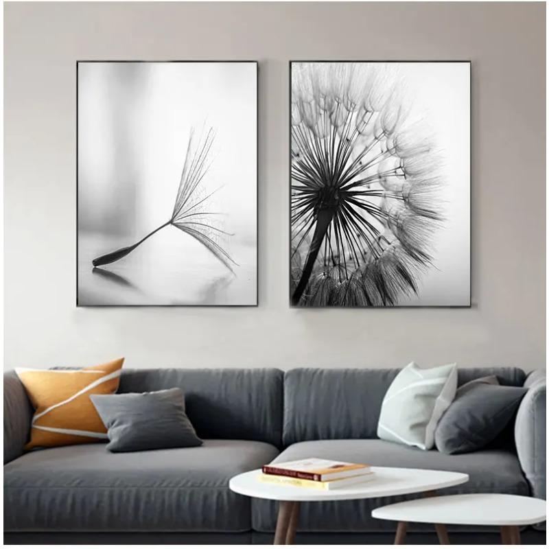 Fiore di tarassaco dipinto su tela quadri moderni in bianco e nero per la decorazione domestica soggiorno poster da parete astratto senza cornice