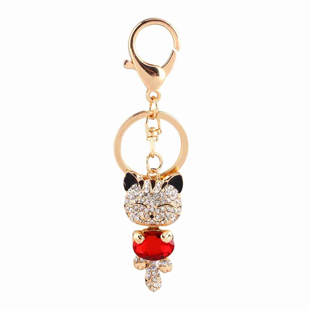 Alloy Rhinestone Key Chain Cat Bling Crystals 3D Rhinestone Keychain Stylish Black Red Charm Pendant Purse Bag Accessory