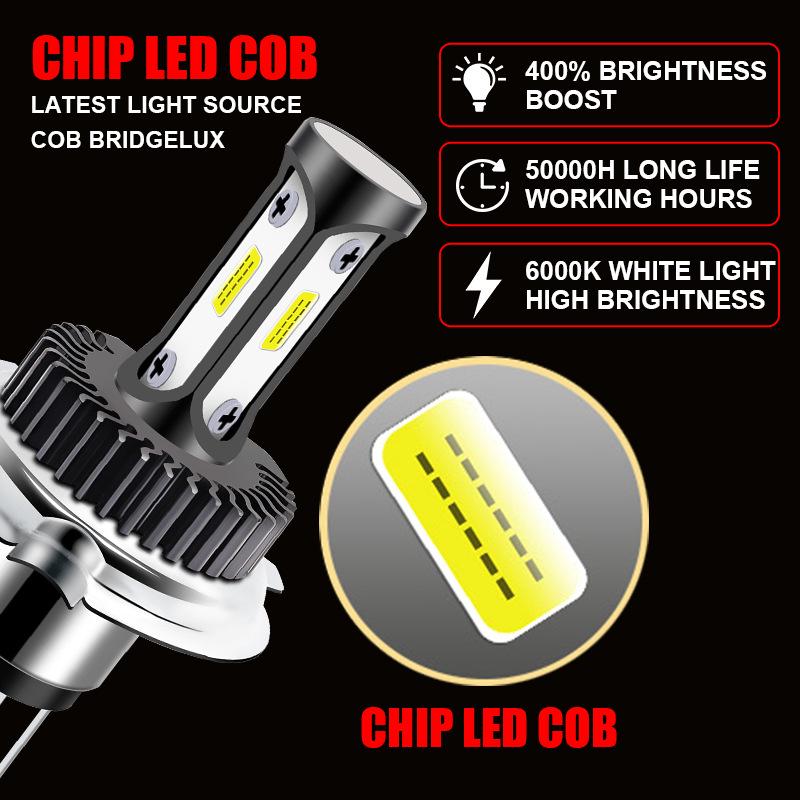 Motorcycle LED H4 Headlight - High/Low Beam, Super Bright 6000K, Plug & Play, Ultra White