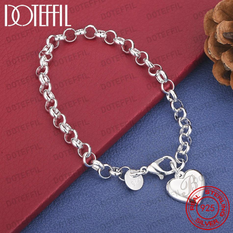 Xiaomi Exquisite 925 Sterling Silver Heart-Shaped 26-Letter Chain Bracelet for Women, Fashionable Wedding Gift, Party Jewelry