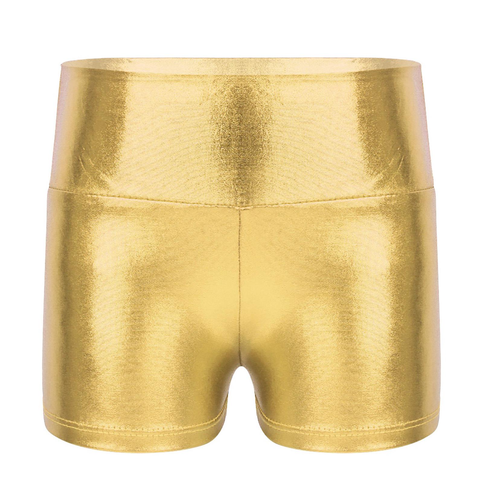 Kinder Mädchen Metallic Shiny High Waist Dance Shorts Bottoms Activewear Sport Gymnastic Workout Pants 7-8 Years beige