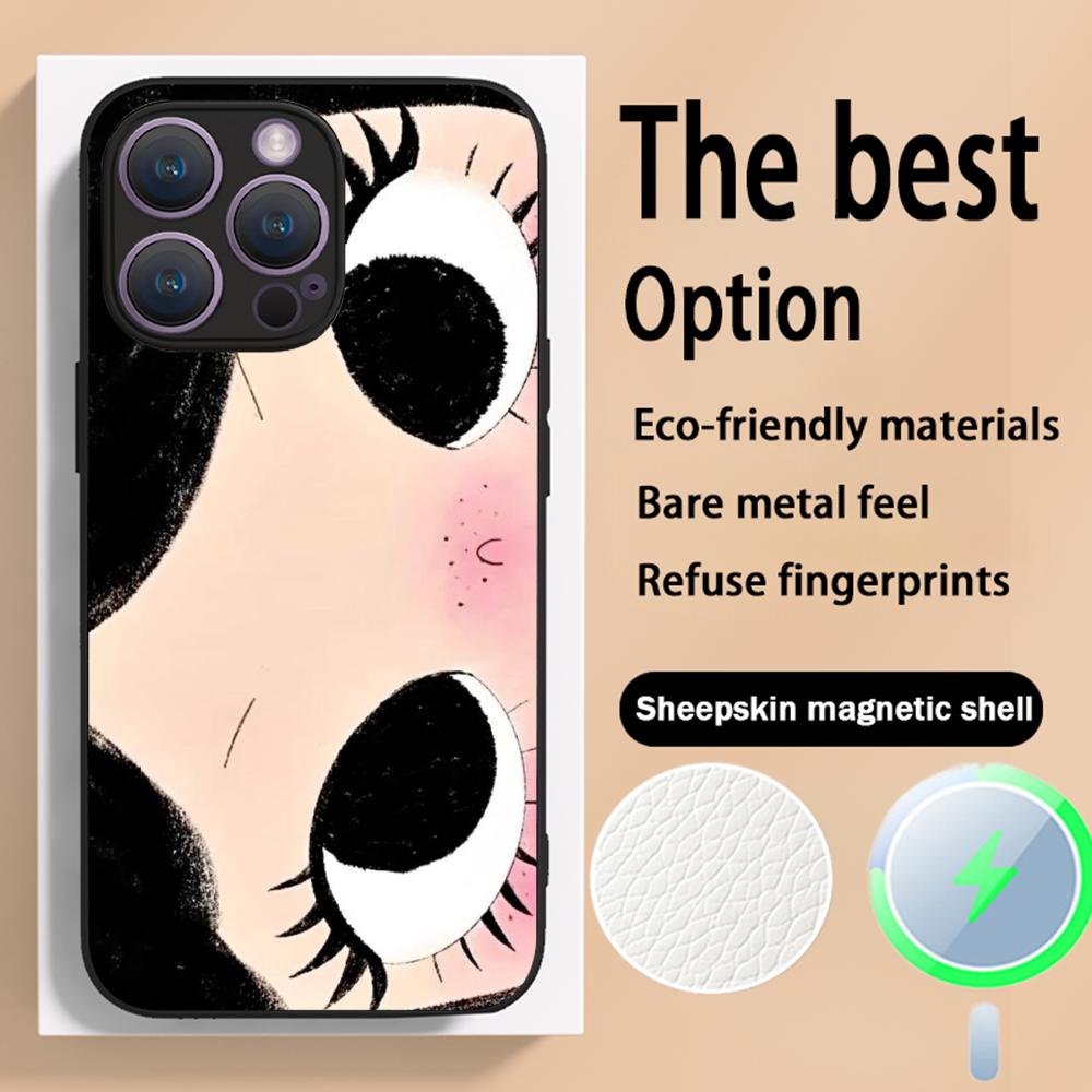 Big-eyed cute girl cartoon design Phone Case For iPhone 16 15 14 13 12 11 Plus Pro Max High-end Luxury Magsafe Sheepskin