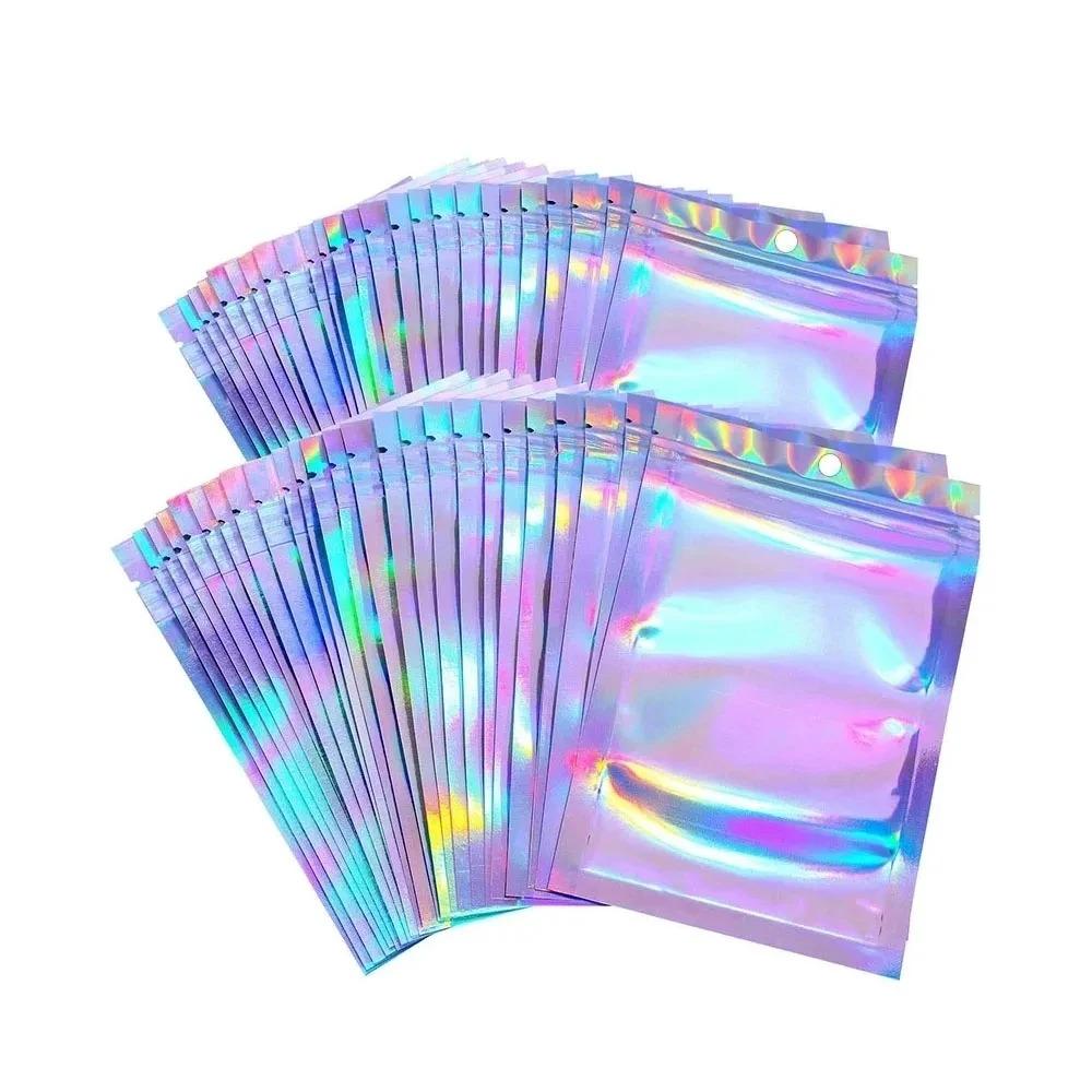 10 ks Ziplock sáčků Silné znovuuzavíratelné Holografické – Plastové sáčky laserové barvy pro vystavení šperků, balení, dárky a skladování