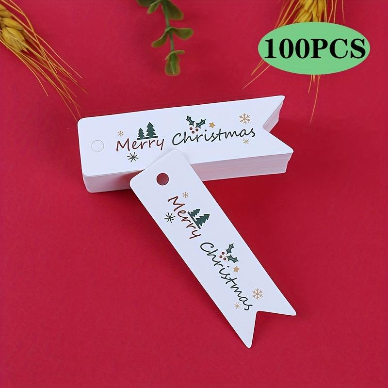 100PCS Matte Finish Christmas Gift Tags with String - Holiday Present Labels with Merry Christmas Lettering Design