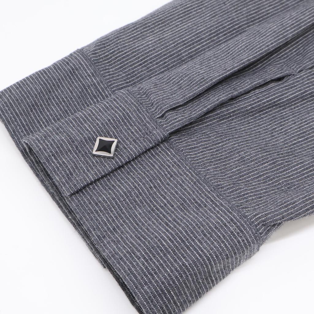 Indian Motorcycle Grey Cotton IM27052 Pinstripe Embroidered Shirt Tops L Gray stripesUsed