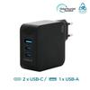 Chargeur Secteur GaN 100W avec Câble 2m 2 USB-C + 1 USB-A, Adaptateur Quick Charge Mural Rapide pour PC, Tablette &amp; Smartphone