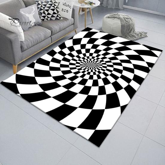 Decorative Floor Mat 3D Vortex Optical Illusion Rug Vision Vertigo Area Realistic Black And White Doormat Non-Slip for Living Room Bedroom Entrance