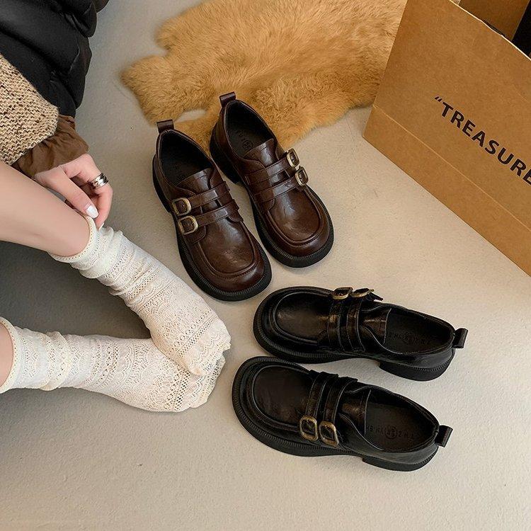 Black Loafers Women's 2025 New Summer British Small Leather Single Shoes Soft Platform Sandals Burst One Pedal Outside Wear