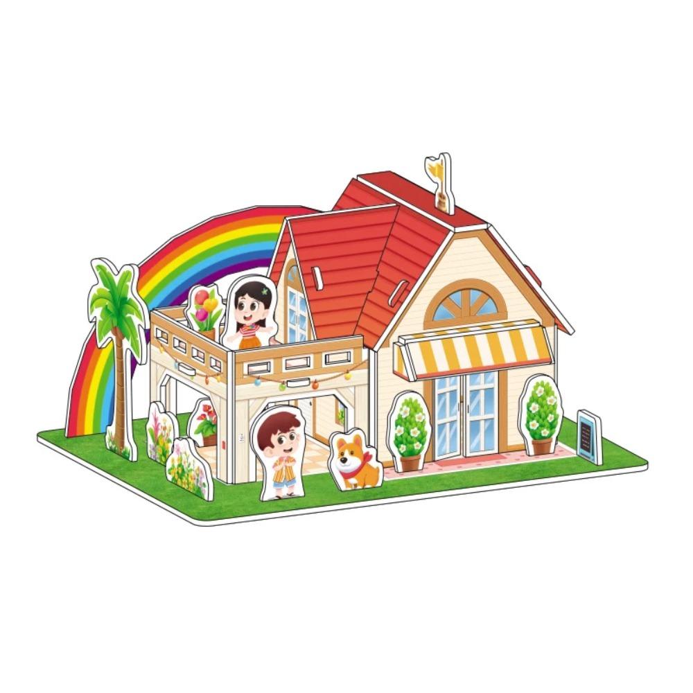 Kids 3D Stereo Puzzle Cartoon House Castle Building Model DIY Handmade Early Learning Educational Toys Gift for Children