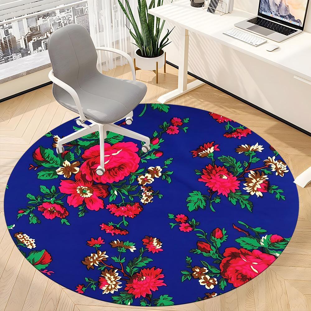 1 Stück Teppich mit Blumenmuster, Runder rutschfester langlebiger großer Büroteppich, Geeignet für das Büro