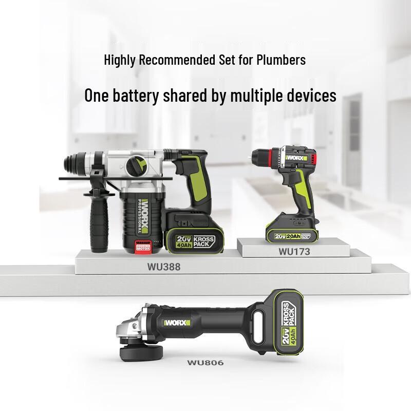 WORX WU388 20V Brushless Cordless Rotary Hammer Drill Kit CN plug (adapter included)