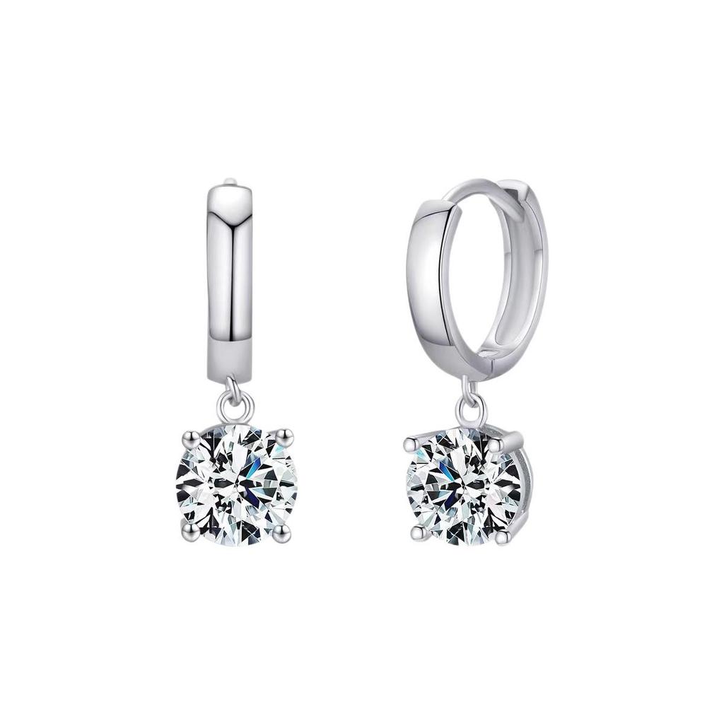 Sterling Silver Zirconia Six-Prong Hoop Earrings for Women - Elegant, Versatile, Light Luxury Fashion
