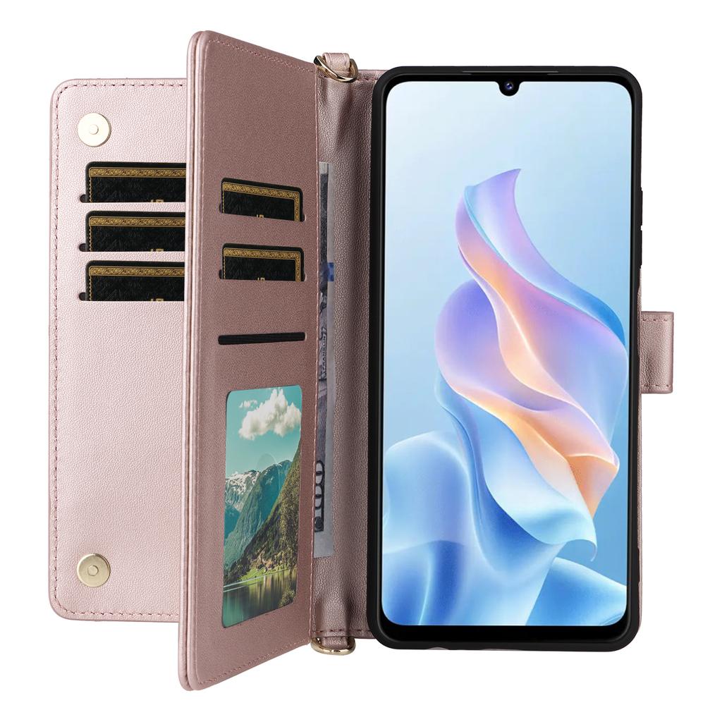 For ZTE Blade A76 5G Case with Shoulder/Wrist Strap Leather Phone Cover Stand Wallet