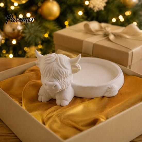 Decorative Trinket Tray Highland Cow Jewelry Storage Tray, Round 3D Printed Desktop Creative Bedroom Organizer, Tabletop Container for Rings Earrings