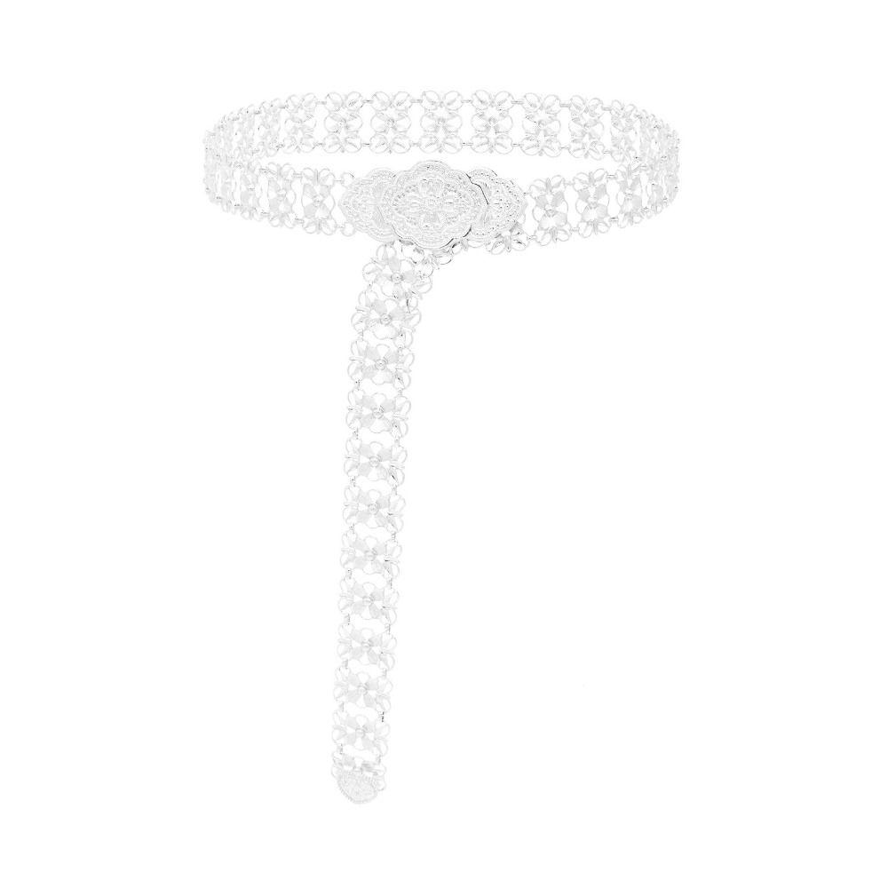 Silver Flower Metal Waist Chain Tassel Dance Dress Belt Chains Gold Belt  Festival Accessory