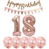 2 Balloons Number 18+ Haappy Birthday Garland + Rose Gold Banner Foil Balloon 18th Birthday Decoration+5 Confetti Balloons Boy Girl 18 Year Birthday