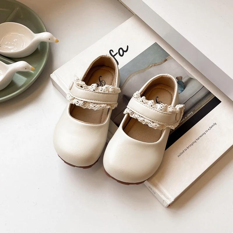 Baby Girls Mary Janes for Party Wedding Soft Toddlers Kids Leather Shoes with Lace Princess Sweet Children Flats 2025 Spring New