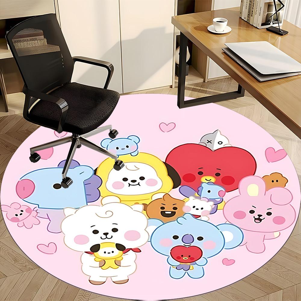 1PC BT21 Characters Office Round Rug, Non-slip, Soft and Durable Office Rug for Interior Decoration, Perfect for Office Yy250915101