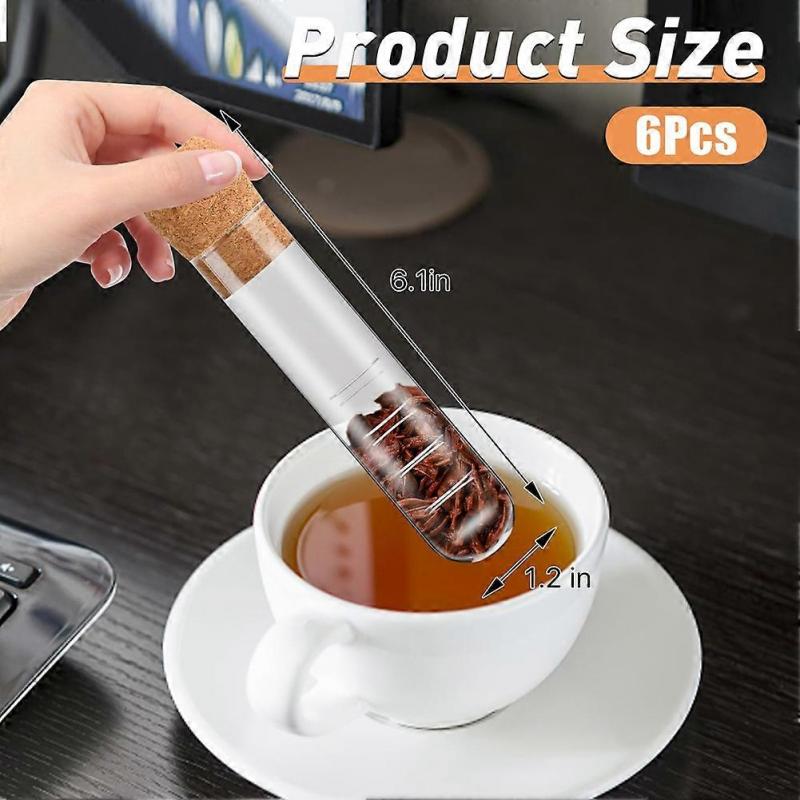 6 Pièces Infuseur à Thé en Verre avec Bouchon en Liège, Passoire à Thé Transparente Réutilisable pour Tasses et Mugs, Diffuseur en Verre