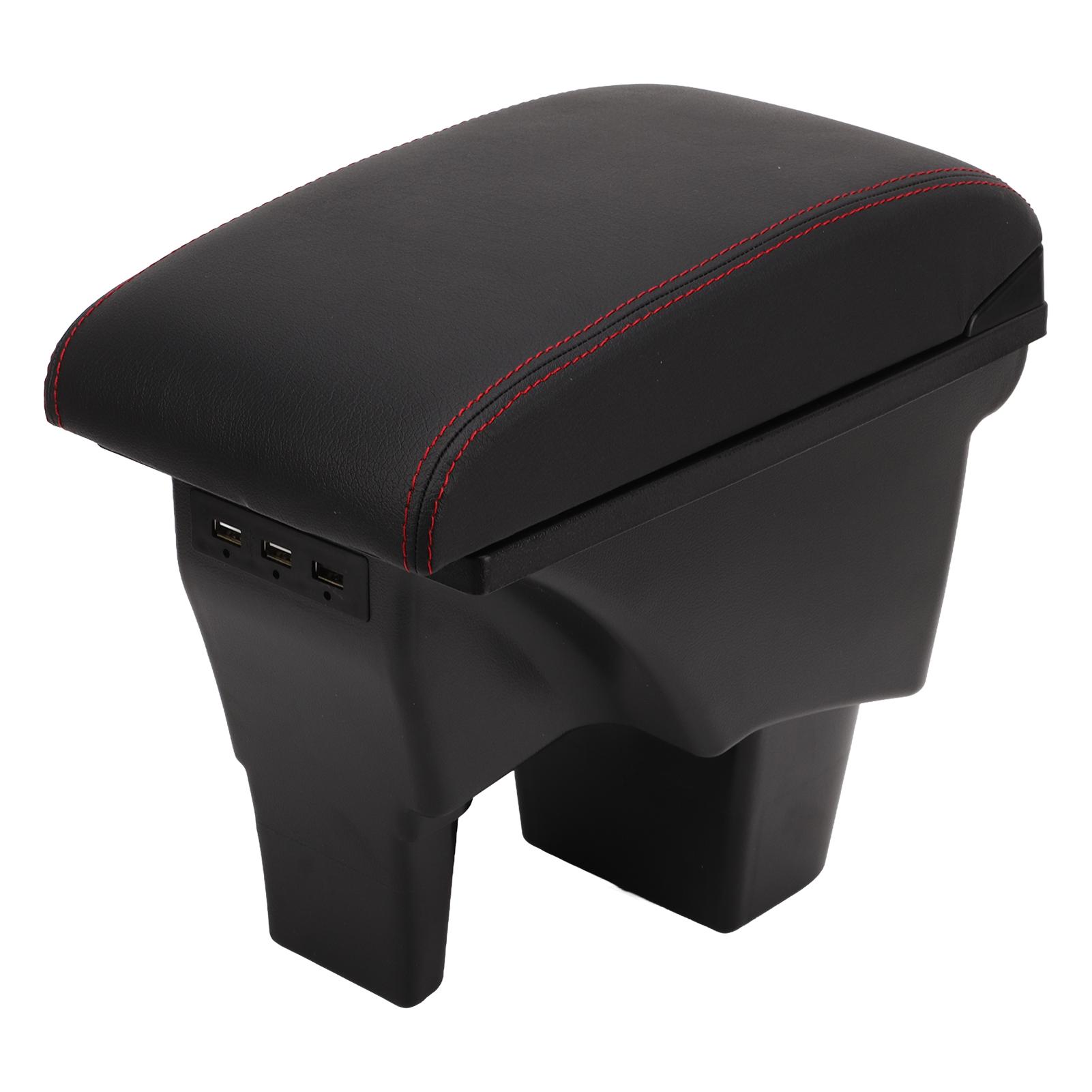 

Car Armrest Box Black Central Console Arm Rest Storage Box Red Stitch with USB Interface Replacement for Suzuki VITARA