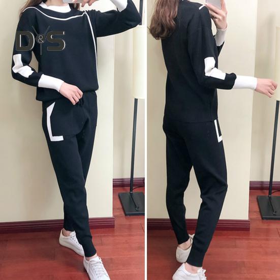 1 Set Frauen Anzug Farbe Passenden Bequemen Casual Langarm Pullover Und Hosen Set für Zuhause Im Freien