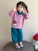 2025 Girls' Korean Style Autumn Two-Piece: Color Block Sweatshirt & Green Pants Set
