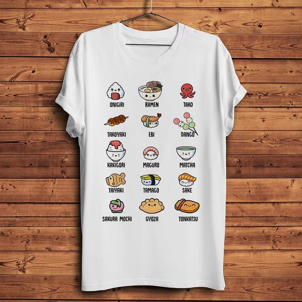 Cute Sushi Nigiri Takoyaki Eel Ramen Fun Anime Pattern Printed TShirt Mens Casual ShortSleeve TShirt Unisex Trend TShirt