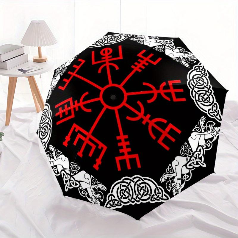Viking Vegvisir Compass Norse Symbol Decal Car Window Laptop Black/RedUmbrella, Portable 3-Fold Umbrella for Men & Women,Christmas Gift ES172
