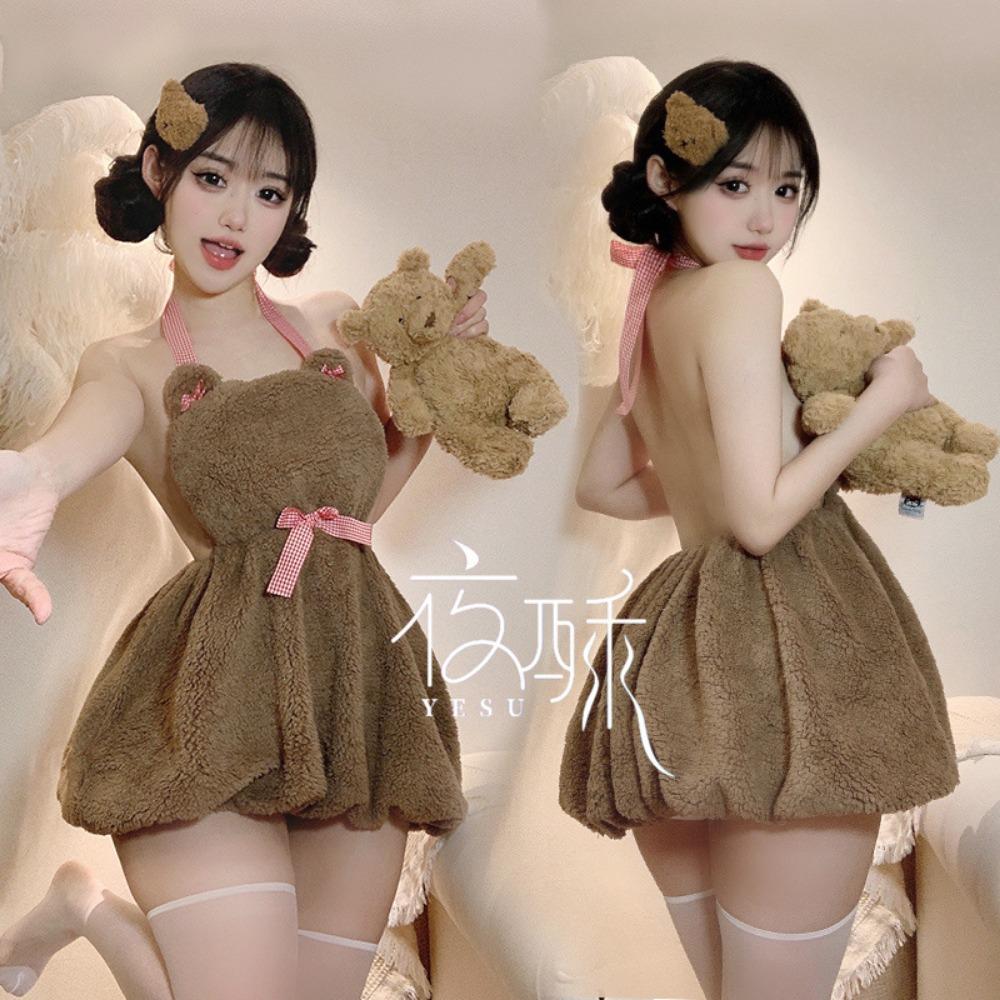 Night Crisp Sexy Lingerie Bear Cosplay Free Night Club Buttocks Large Size Uniform Temptation Backless Suit