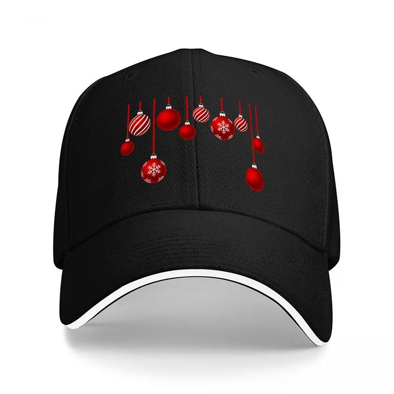 Christmas Ornaments Black Baseball Cap Holiday Design Red Baubles Pattern Fashion Accessory for Men and Women Casual Wear