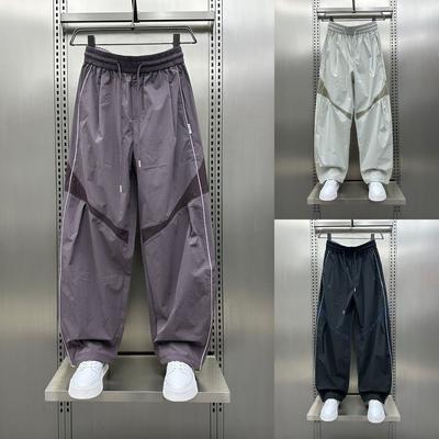 American Fashion Versatile Summer Trendy Casual Pants Splicing Contrasting Overalls Men's Trendy Wide-leg Straight-leg Pants Men