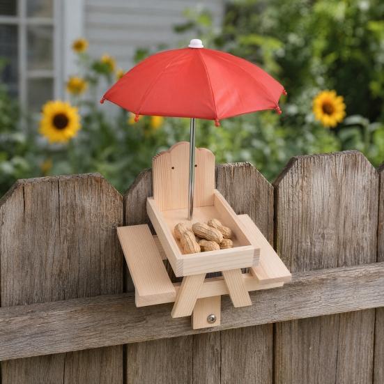 Baizihuahu Squirrel Feeder with Umbrella, Feeders for Outside, Picnic Table Feeder, Chipmunk Hold Corn, Corn Cob, Peanut Garden Yard Patio Tree Decor