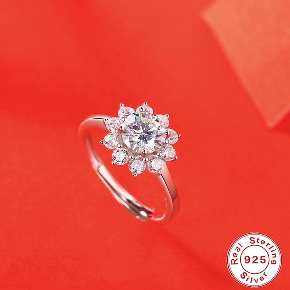 1 Carat, Moissanite Ring S925 Silver Flower Proposal Engagement Ring Qixi Festival Girlfriend Gift Female