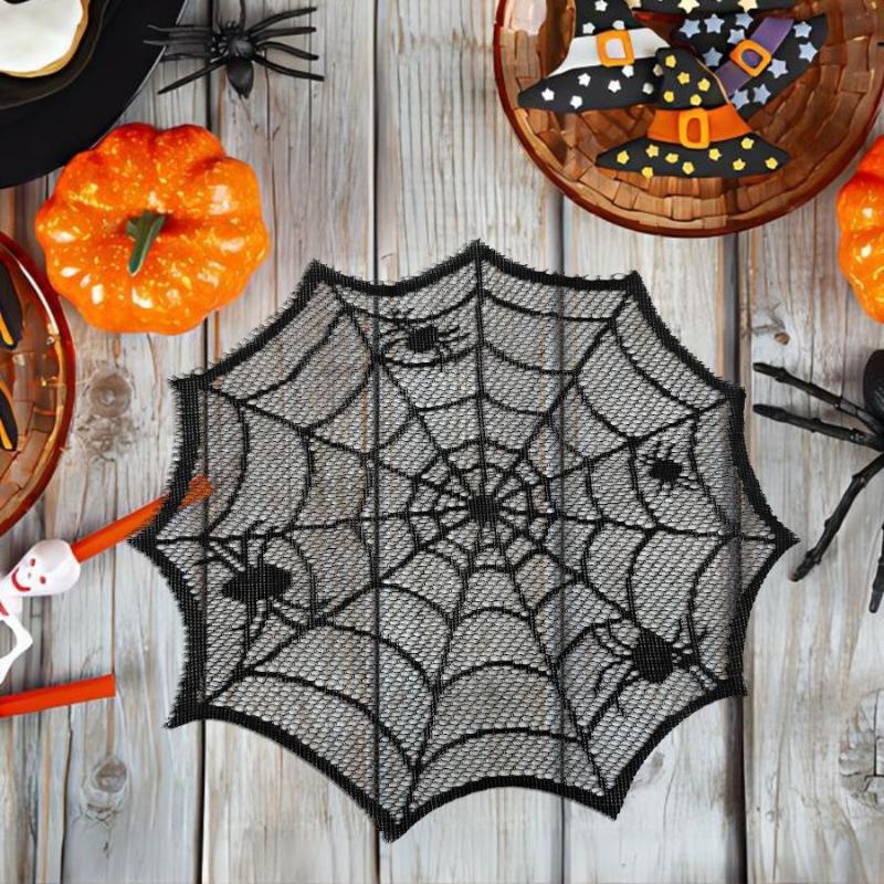 2/4Pcs Spider Web Black Lace Tablecloth Halloween Table Cloth Decorative Placemat Cosplay Spider Silk Party Table Ornament