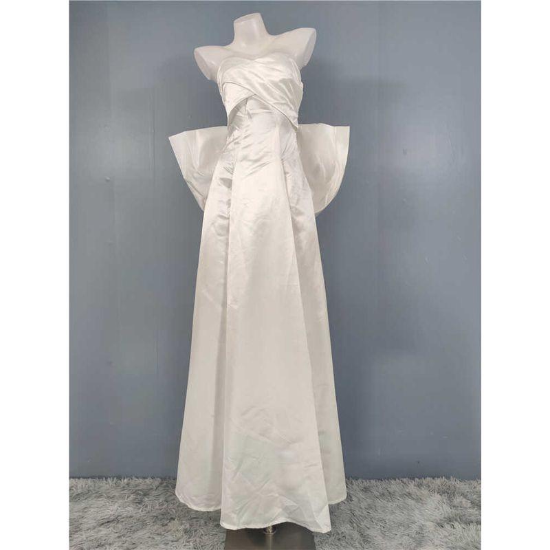 

Export Single Elegant Banquet Fashion Sexy Bandeau Elegant Bows Party Light Wedding Dress Large Swing Quality Dress White XL