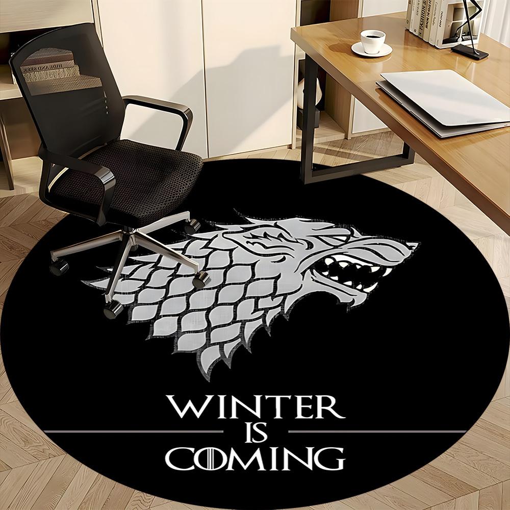 1PC Winter is Coming Office Round Rug - Perfect for Office or Study Decor, Non-Slip Backing, Decorative Floor Mat yy250916081