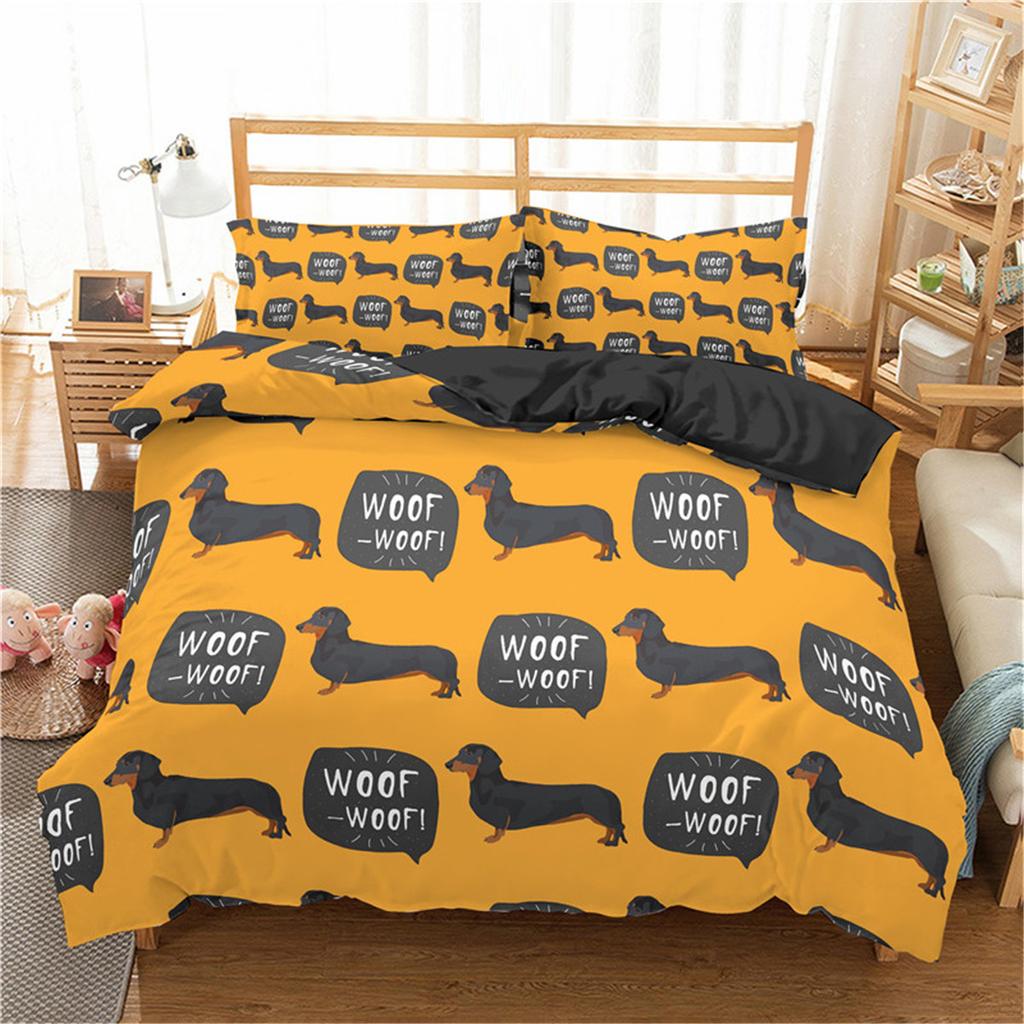 Sausage Dog Print Duvet Cover Set Queen King Full Size Cartoon Dachshund Puppy Bedding Set for Boy Kid Polyester Comforter Cover