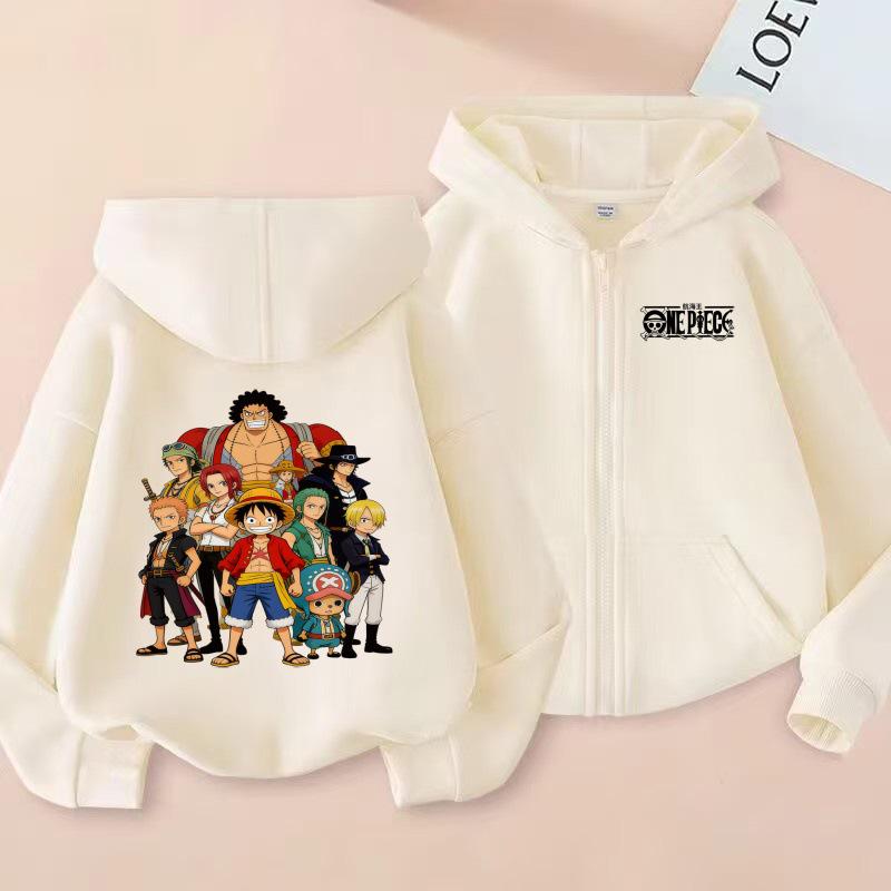 Unisex Kids One Piece Monkey D. Luffy Zipper Hoodie - Straw Hat Pirates Anime Cardigan