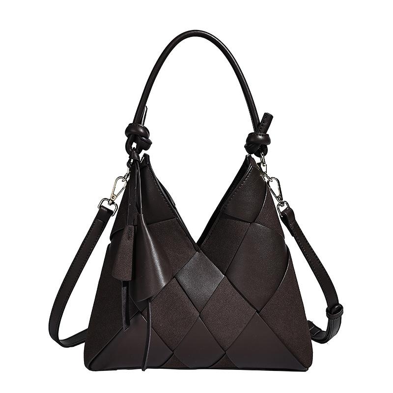 Handwoven Patchwork Bag Large Capacity Commuter Bucket Bag 2025 New Style High-end Versatile Shoulder Crossbody Bag