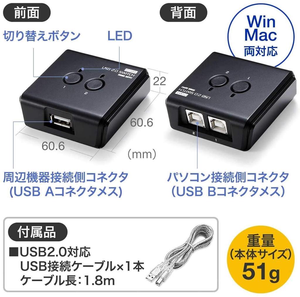 Sanwa Direct USB with USB Hub Compatible with External and Switch, Manual, [PC2USB1] Function, Printers, HDDs, Keyboards, Mice, 400-SW020