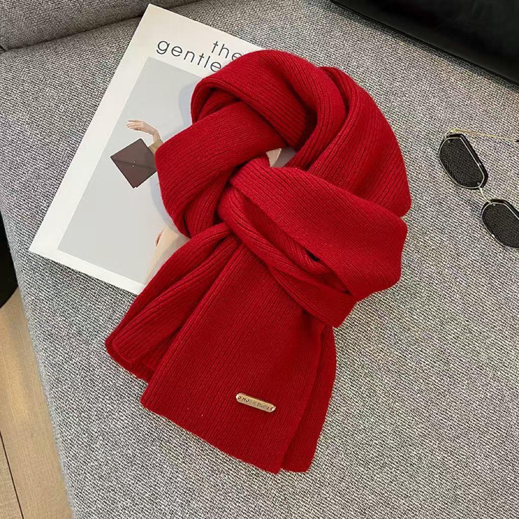Solid color scarf autumn and winter Korean atmosphere warm color scarf warm simple couple red Christmas scarf