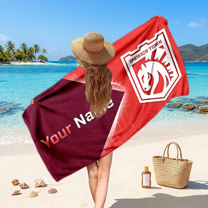 Ipswich Town Benutzerdefiniertes Strandtuch, Personalisierter Name Textdruck, Fußballlogo Weiches Schnelltrocknendes Handtuch Urlaubsgeschenk