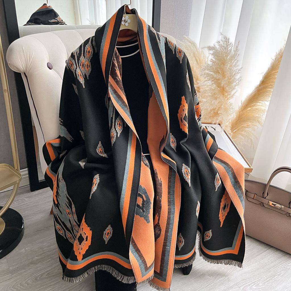 Luxury Ethnic Style Faux Cashmere Scarves Winter Women's Pashmina Shawls Warm Blanket Wraps Female Scarf Brand Thick Headscarf