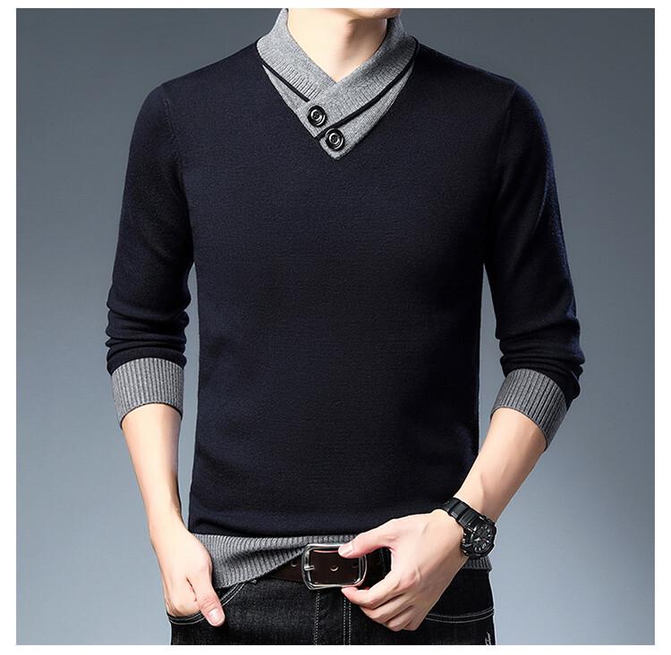 Pierre Cardin Men's Thickened Knit Pullover – Casual Autumn/Winter Long-Sleeved Sweater for Middle-Aged Men
