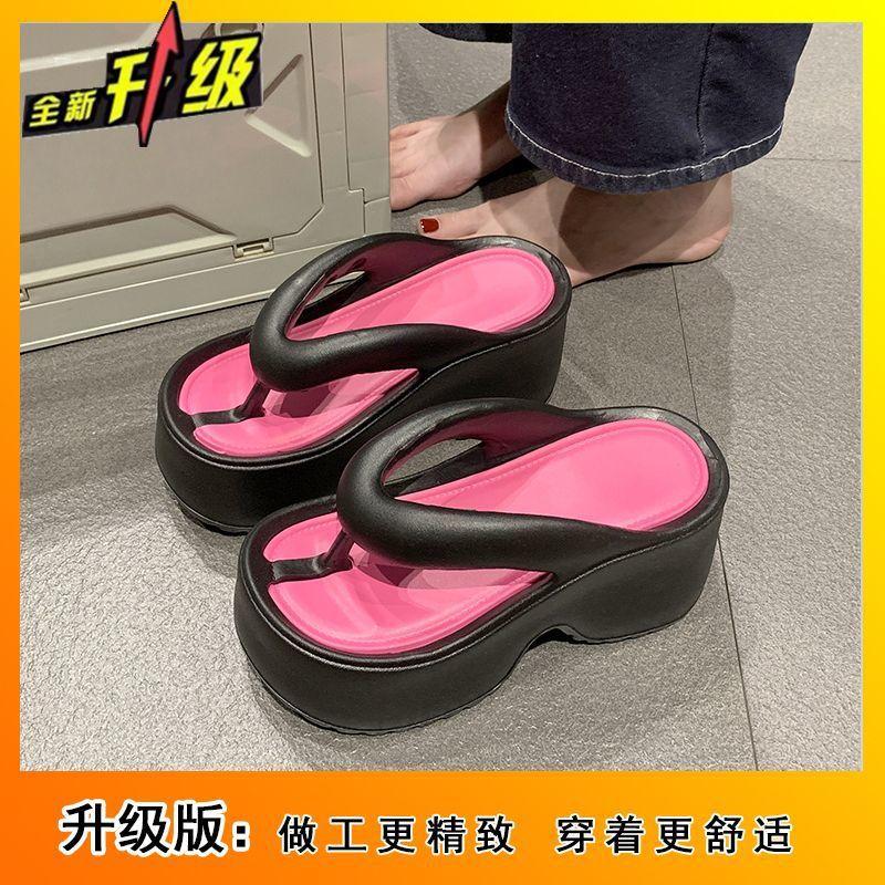 Fashion outerwear beach casual flip-flops women's 2025 summer new thick-soled heightening versatile pinch slippers women
