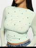 Women's Summer Casual Semi-Sheer Printed Slim-Fit Long-Sleeve T-Shirt