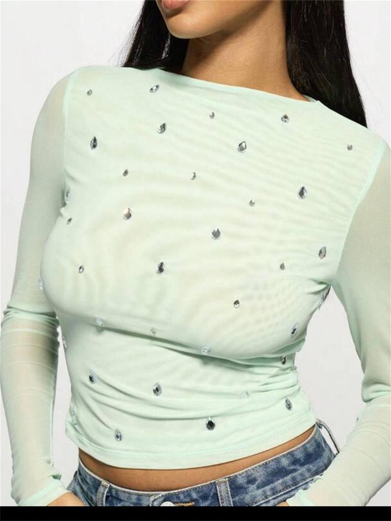 Women's Summer Casual Semi-Sheer Printed Slim-Fit Long-Sleeve T-Shirt