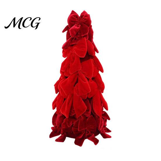 Dining Table Christmas Centerpiece Velvet Bow Tree Decoration, Shaped Photo-ready Decor Tabletop Ornament for Fireplace Window Holiday Stacked