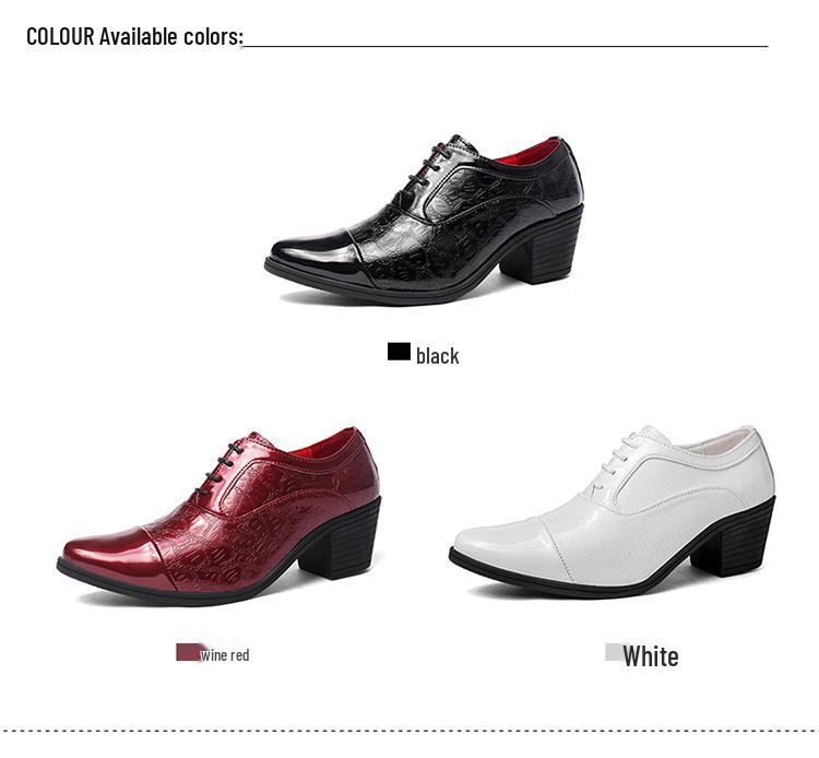 Retro Style Men's Pointed Leather Dress Shoes - Shiny, Height-Increasing, Plus Size Fashion for Hairstylists.