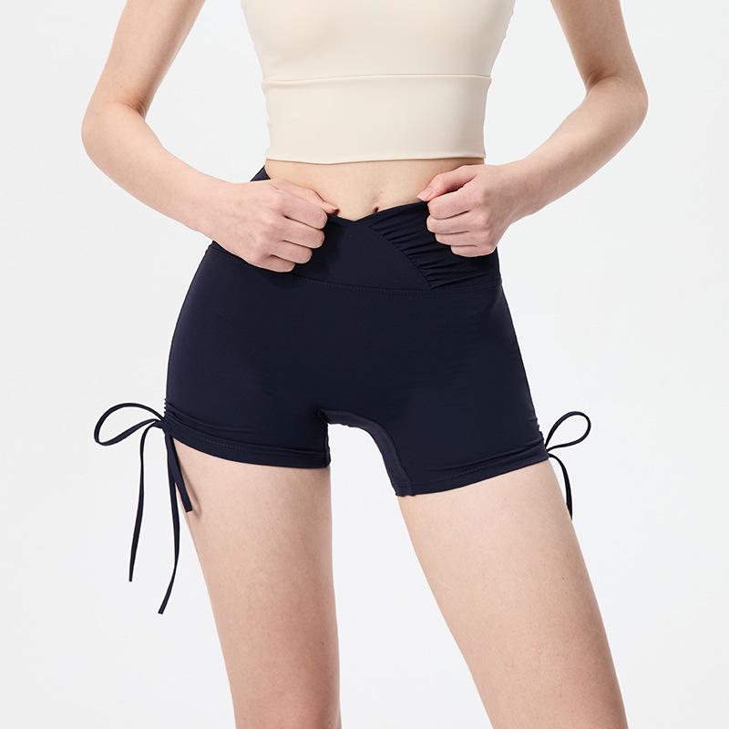 Women's High Waist Tummy Control Yoga Shorts with Side Drawstring - Quick-Drying, Peach Lift for Running, Cycling, and Fitness.